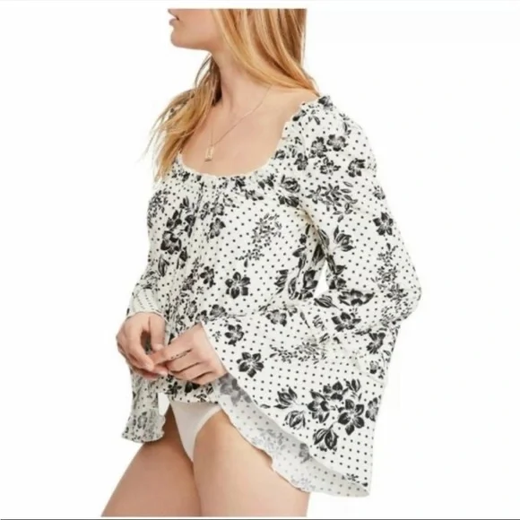 Free People NWT One On One Date Bodysuit in Ivory Black and White Long Sleeve - Picture 2 of 13